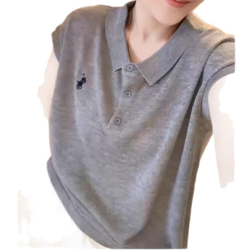25059婕妤秀簡約時尚休閒上衣女2025夏季精緻刺綉舒適Polo領T恤潮