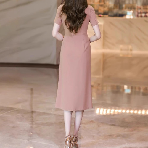 2517時尚氣質名媛修身顯瘦連衣裙新款女夏季v領正式場合裙子
