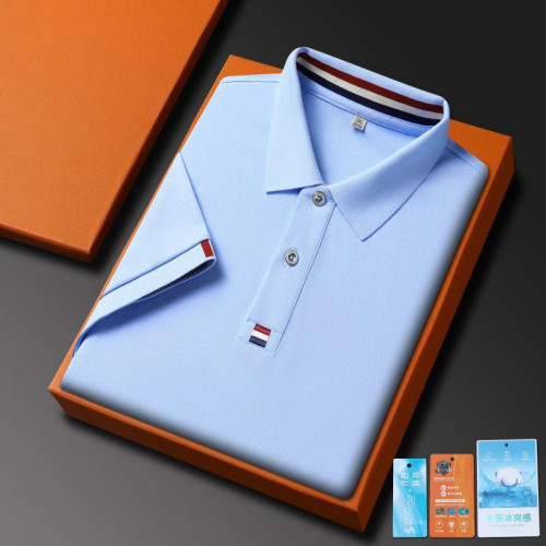 2025夏季高級翻領polo衫工作服棗紅短袖T恤文化衫