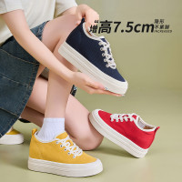 7.5cm內增高帆布鞋女款小香風厚底百搭春秋透氣小個子休閒板鞋女