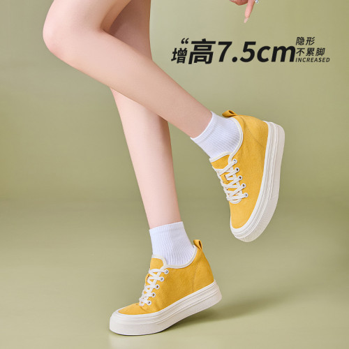 7.5cm內增高帆布鞋女款小香風厚底百搭夏季透氣小個子休閒板鞋女