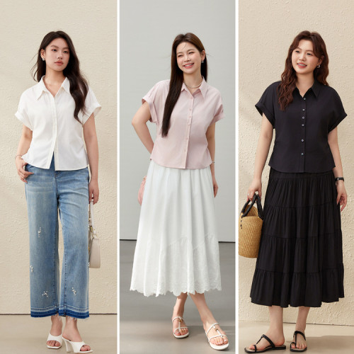 【氣質優雅翻領百搭萊賽爾襯衫】纖莉秀大碼女裝胖mm2025夏裝新款