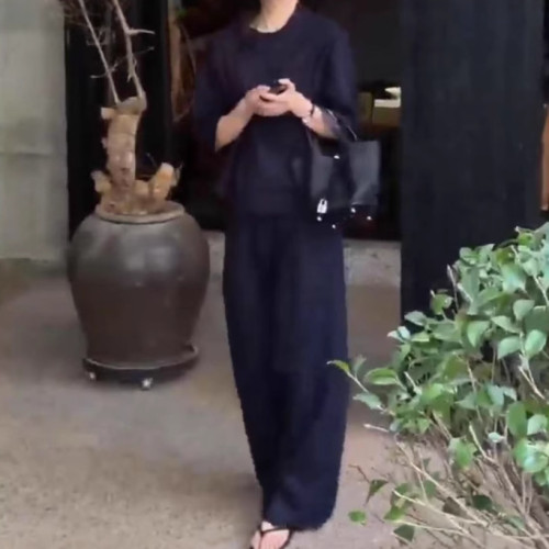 25058婕妤秀百搭時尚七分袖襯衫女夏季新款休閒寬松上衣薄款襯衣
