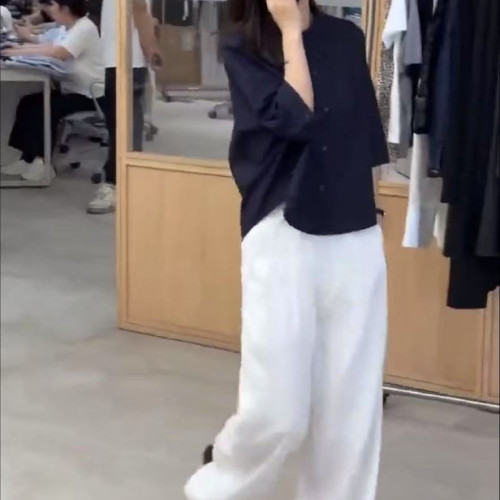 25058婕妤秀百搭時尚七分袖襯衫女夏季新款休閒寬松上衣薄款襯衣