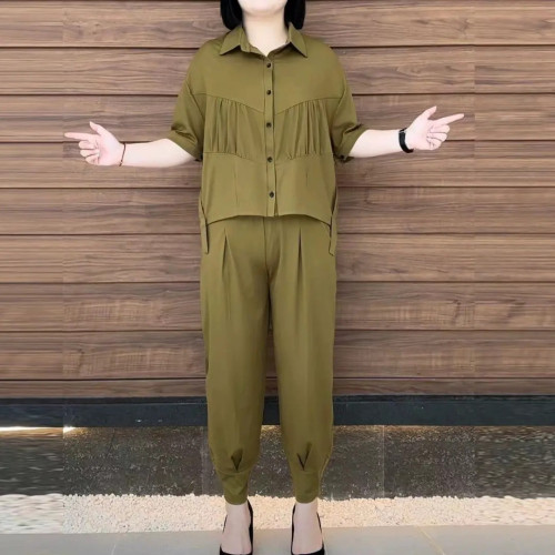 夏季新款時尚休閒寬松顯瘦洋氣女士韓版優雅兩件套裝