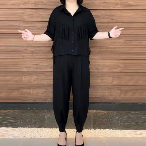 夏季新款時尚休閒寬松顯瘦洋氣女士韓版優雅兩件套裝