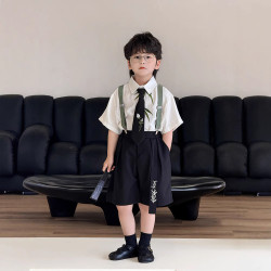 男童背帶套2025夏季時尚學院風套裝兒童禮服演出服套裝 一件代髮