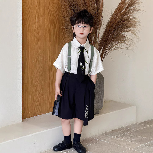 男童背帶套2025夏季時尚學院風套裝兒童禮服演出服套裝 一件代髮