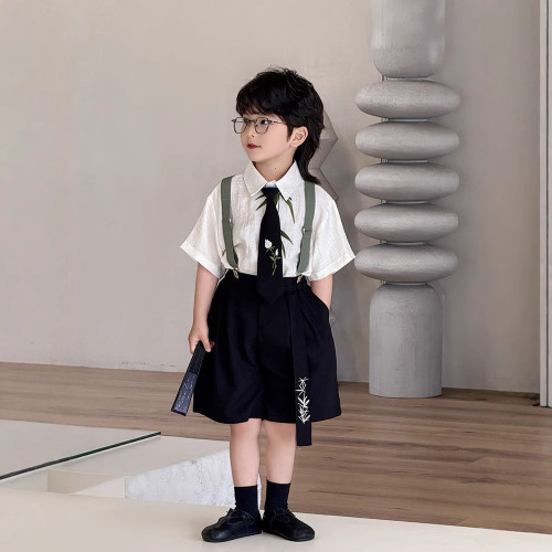 男童背帶套2025夏季時尚學院風套裝兒童禮服演出服套裝 一件代髮