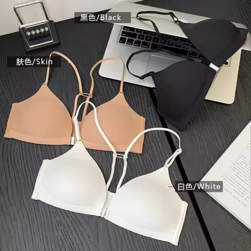 原版夏季薄款美背前釦內衣女小胸聚攏無痕無鋼圈法式性感三角杯文
