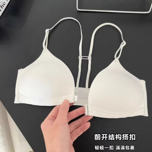 原版夏季薄款美背前釦內衣女小胸聚攏無痕無鋼圈法式性感三角杯文