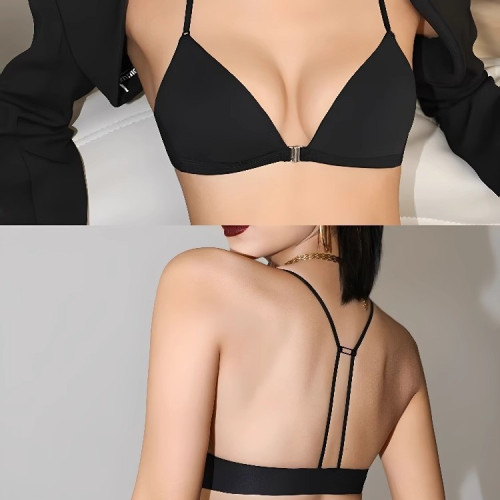 原版夏季薄款美背前釦內衣女小胸聚攏無痕無鋼圈法式性感三角杯文