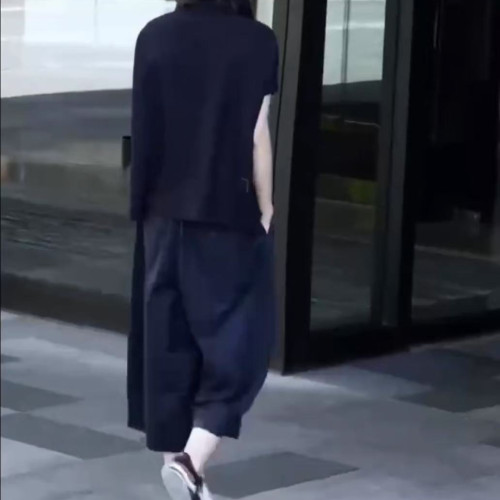 25065婕妤秀黑色Polo領短袖T恤女2025夏季新款時尚寬松休閒百搭顯