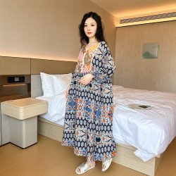 春夏季新款民族風棉綢大碼睡裙可外穿家居服復古舒適氣質文藝女
