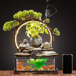 招財流水生財擺件創意噴泉循環水車魚缸家居辦公桌面開業喬遷禮品