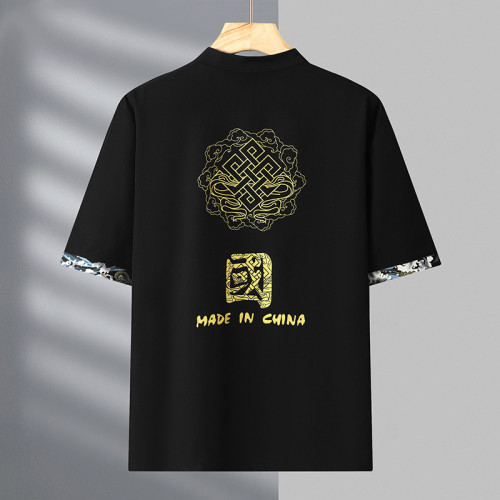加大碼翻領短袖男夏季風套裝胖子圓領寬松休閒長褲冰絲三件套
