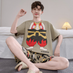 2025男士睡衣純棉短袖夏季卡通小學生男孩加大碼青少年家居服套裝