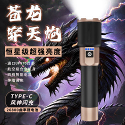跨境A68手電筒伸縮變焦大功率白激光超亮持久續航USB充電電顯工作