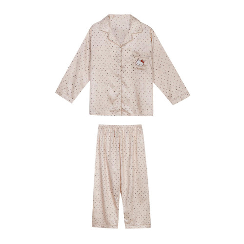網紅ins睡衣女夏季新款冰雪絲可愛凱蒂貓薄款長袖長褲家居服套裝