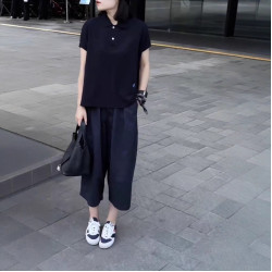 25329大愛美依緣2025夏季新款polo領寬松短袖上衣休閒濶腿褲女潮