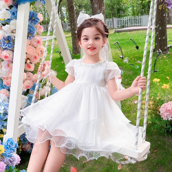 2025女童禮服兒童婚紗蛋糕裙蓬蓬裙公主裙生日主持人輕奢小衆高端