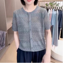 660426大愛美依緣2025夏季新款法式復古鏤空薄款針織開衫顯瘦上衣