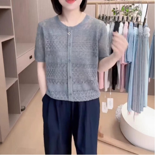 660426大愛美依緣2025夏季新款法式復古鏤空薄款針織開衫顯瘦上衣