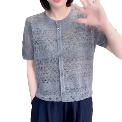 660426大愛美依緣2025夏季新款法式復古鏤空薄款針織開衫顯瘦上衣