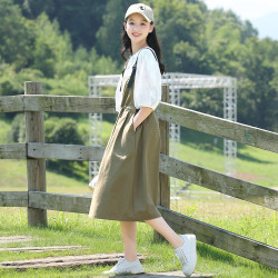 新212106初中學生秋裝背帶裙套裝少女大童高中生夏裝連衣裙兩件套