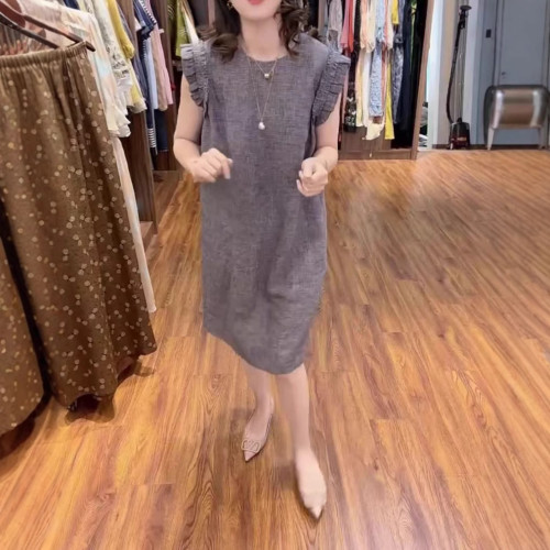 25332大愛美依緣2025夏季新款小個子減齡中長款連衣裙寬松顯瘦女