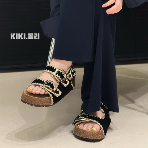 復古編織厚底增高皮帶釦勃肯涼拖女2025新款夏季休閒沙露趾灘涼鞋