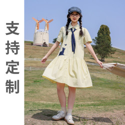 連衣裙夏裝2025新款少女寬松洋氣卡通印花初高中生襯衫裙子25335