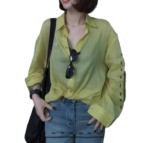 25368大愛美依緣2025夏季新款經典簡約亮色長袖襯衫休閒防曬上衣