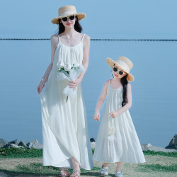 親子裝夏季海南三亞雲南海邊度假多巴胺母女裝寬松沙灘雪紡連衣裙
