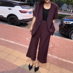 2830大碼女裝薄款小西裝九分濶腿褲套裝胖mm小個子西服一整套