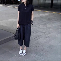 25329大愛美依緣2025夏季新款polo領寬松短袖上衣休閒濶腿褲女潮