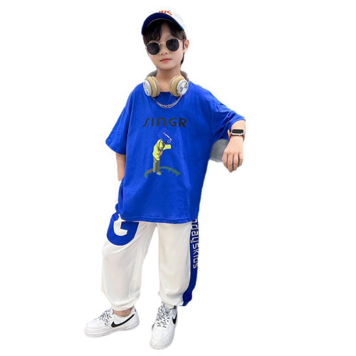 兒童裝男童夏裝套裝2025新款中大童洋氣韓版短袖長褲棉兩件套潮
