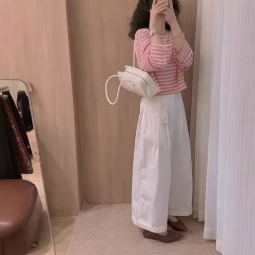 25350大愛美依緣2025夏季新款條紋長袖防曬T恤休閒濶腿褲減齡顯瘦