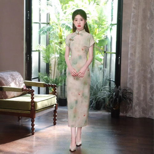 2025夏季新款風旗袍改良版連袖素雅旗袍年輕女士日常可穿旗袍