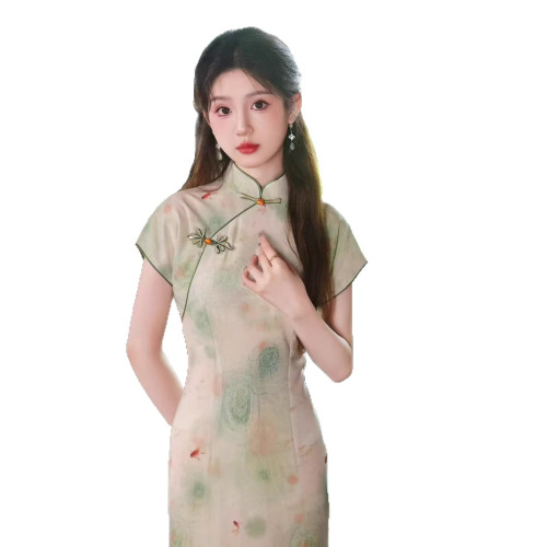 2025夏季新款風旗袍改良版連袖素雅旗袍年輕女士日常可穿旗袍