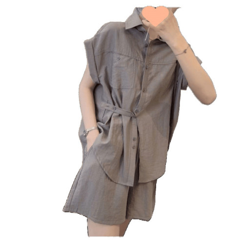 夏季辣妹百搭減齡休閒時尚別致短袖襯衫女輕松洋氣短褲上衣兩件套