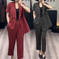 2829大碼女裝薄款西裝套裝胖mm通勤工作服職業西服一整套小腳褲