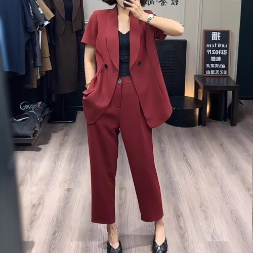 2829大碼女裝薄款西裝套裝胖mm通勤工作服職業西服一整套小腳褲