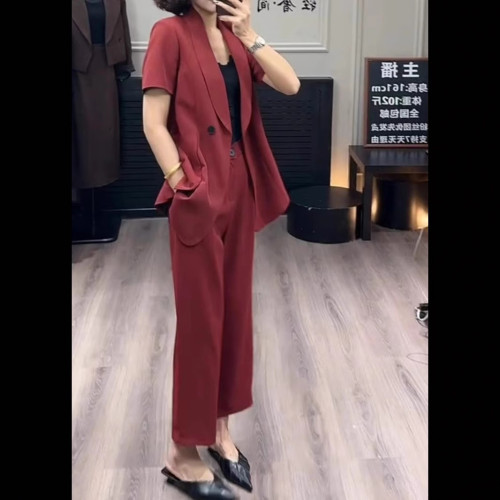 2829大碼女裝薄款西裝套裝胖mm通勤工作服職業西服一整套小腳褲