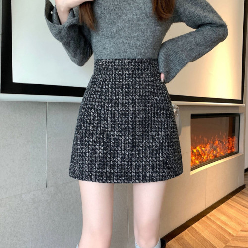 小香風名媛粗花呢半身裙女裝秋冬季甜辣妹性感氣質顯瘦包臀短裙子