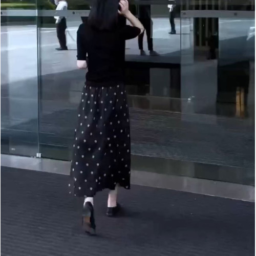 25336大愛美依緣2025夏季新法式簡約圓領短袖T恤高腰波點半身裙女
