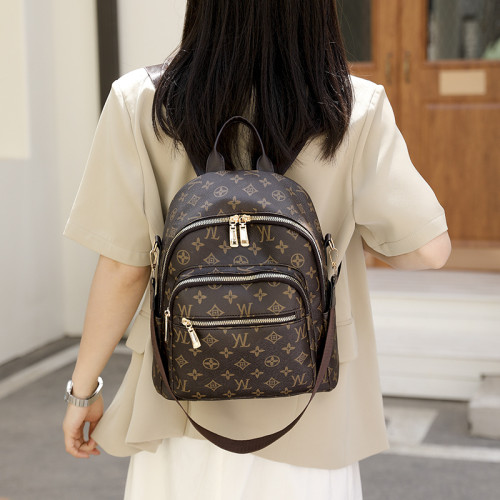 路易古思特雙肩包女2025老花歐美復古洋氣大容量學生通勤後背包書包