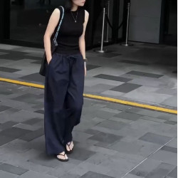 25500大愛美依緣2025夏季新款時尚無袖修身背心寬松垂感濶腿褲女
