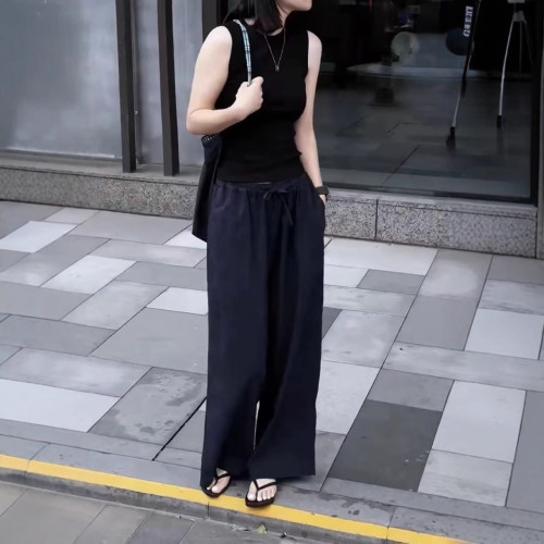 25500大愛美依緣2025夏季新款時尚無袖修身背心寬松垂感濶腿褲女