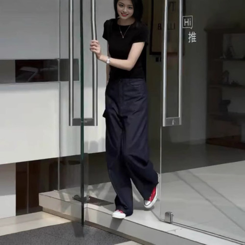 25385大愛美依緣2025夏季新款圓領短袖淨版T恤該有垂感直筒長褲女